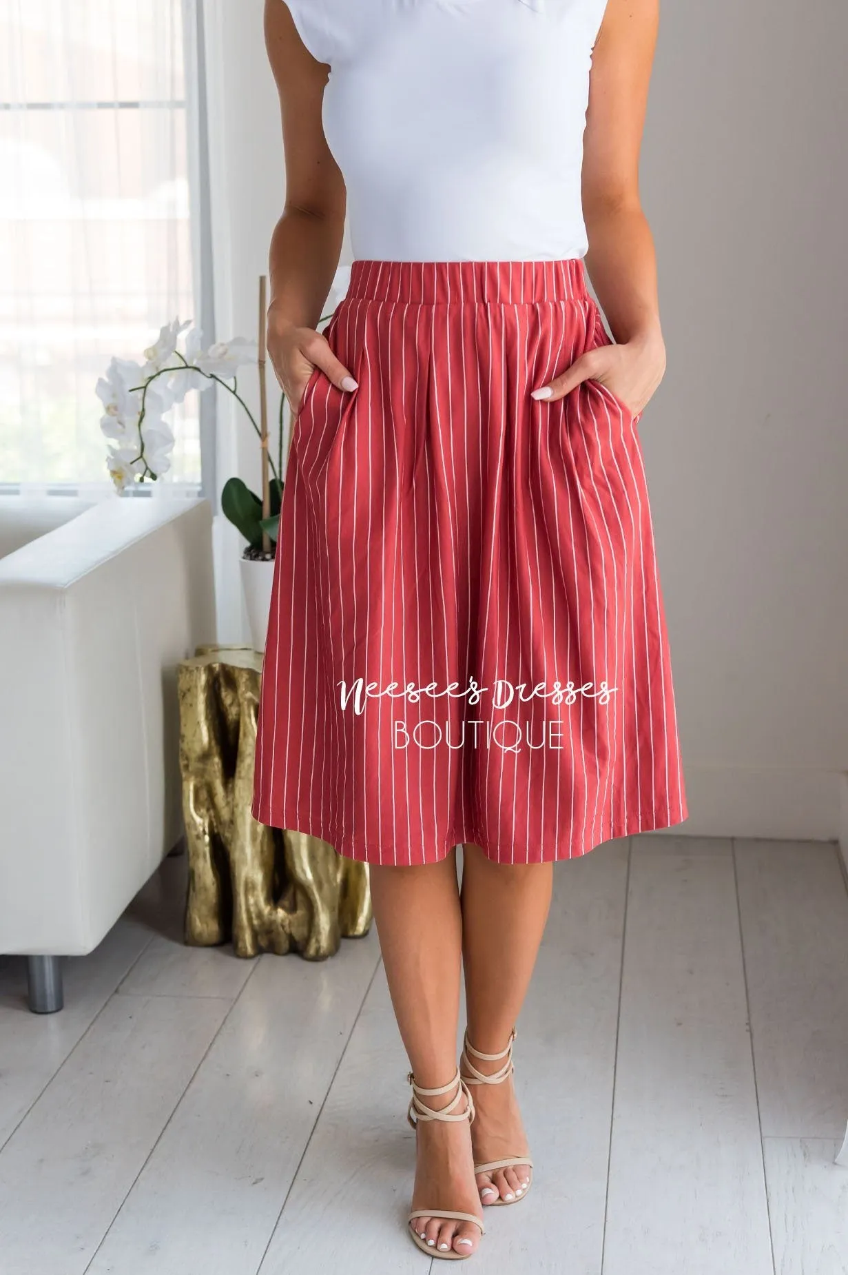 The Time Is Now Modest Striped Skirt